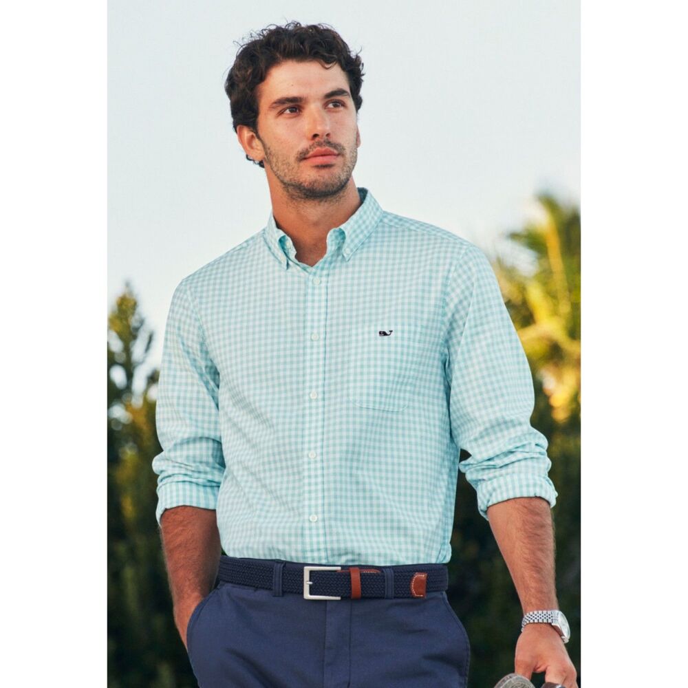 Vineyard Vines Mint Green White Check Plain Gingham Button Up Men's Shirt XXL